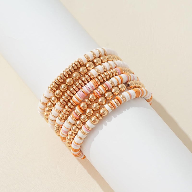 GOOJIDS Surfer Heishi Clay Bead Bracelets for Women Bohemian Stackable Gold Plated Beaded Stretch Bracelets Elastic Layering Friendship Bracelets Set Boho Jewelry - Image 2